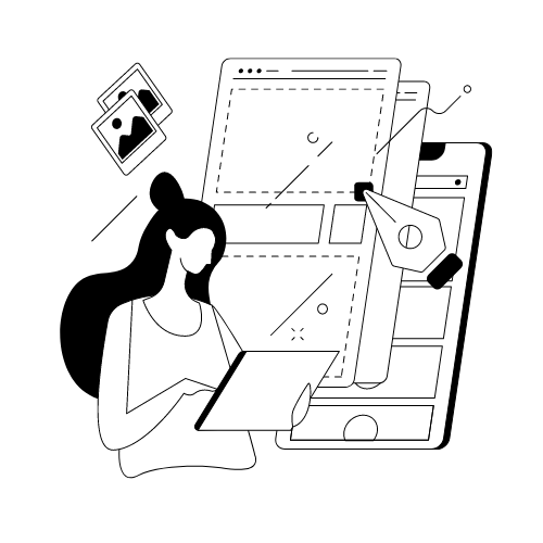 Line drawing of person designing wireframes